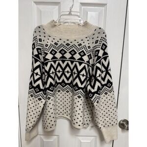 Old Navy SoSoft Fair Isle Mock Neck Sweater Women L Cream Black Cozy Nordic Knit